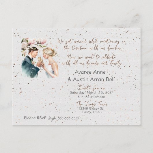 Nach der Zeremonie Hochzeit Einladung Postkarte (Vorderseite)