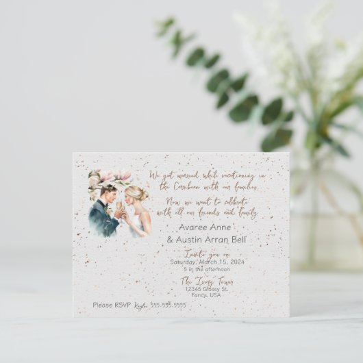 Nach der Zeremonie Hochzeit Einladung Postkarte (Stehend Vorderseite)