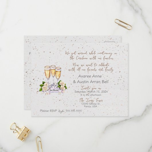 Nach der Zeremonie Hochzeit Einladung Postkarte (Vorderseite/Rückseite Beispiel)