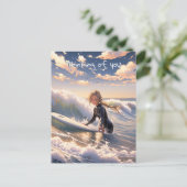 Nach draußen, um eine Welle zu fangen Postkarte (Stehend Vorderseite)