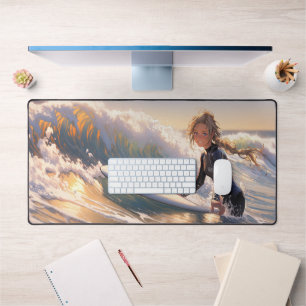 Nach draußen, um eine Welle zu fangen Schreibtischunterlage