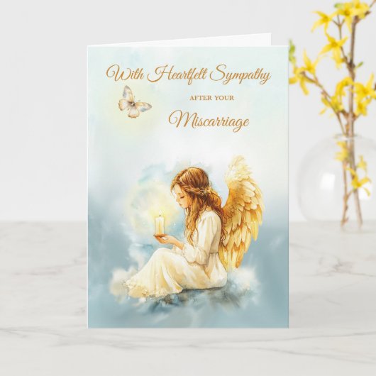 Nach Fehlgeburt Beileid Angel Candle Butterfly Karte (Gelbe Blume)