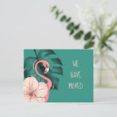 Nach Florida überführt rosa Flamingo Monstera Leaf Ankündigungspostkarte (Stehend Vorderseite)
