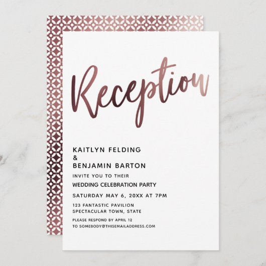 Nach Hochzeit Rose Gold Typografie Empfang Einladung (Vorne/Hinten)