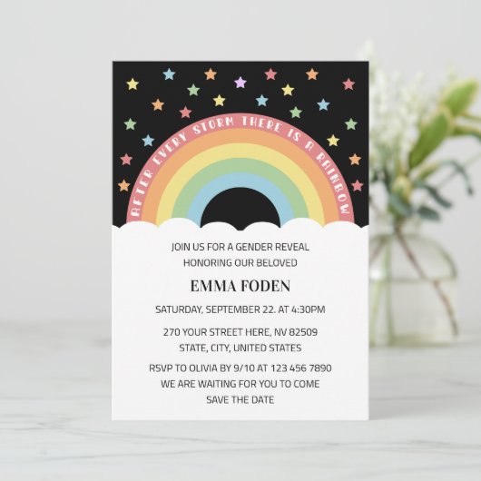 Nach jedem Sturm gibt es einen Regenbogen Einladung (Stehend Vorderseite)