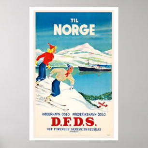 Nach Norwegen Sport Skifahren Vintage Sportplakat Poster