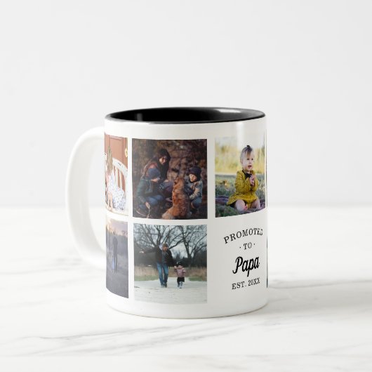 Nach Papa befördert Zweifarbige Tasse (Vorderseite Links)