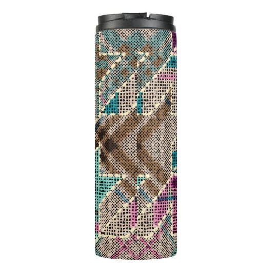 Nachahmung indianischer Patchwork-Muster mit Textu Thermosbecher (Rückseite)
