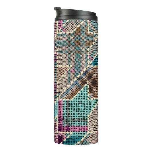 Nachahmung indianischer Patchwork-Muster mit Textu Thermosbecher (Nach rechts gedreht)