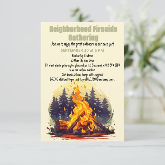 Nachbarschaft Fireside Ansammlung Digitaler Downlo Einladung (Stehend Vorderseite)