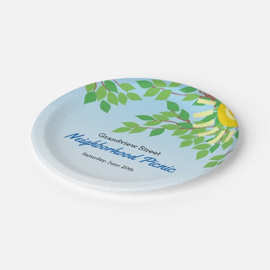 Nachbarschaft Picnic Green Blätter und Sun Pappteller (Schrägansicht)