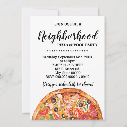 Nachbarschaft Pizza & Pool Summer Party Bash Einladung (Vorderseite)