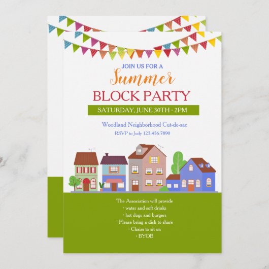 Nachbarschafts-Party Einladung (Vorne/Hinten)