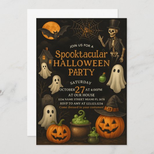Nachbarschafts-Spooktacular-Halloween-Party einlad Einladung (Vorne/Hinten)