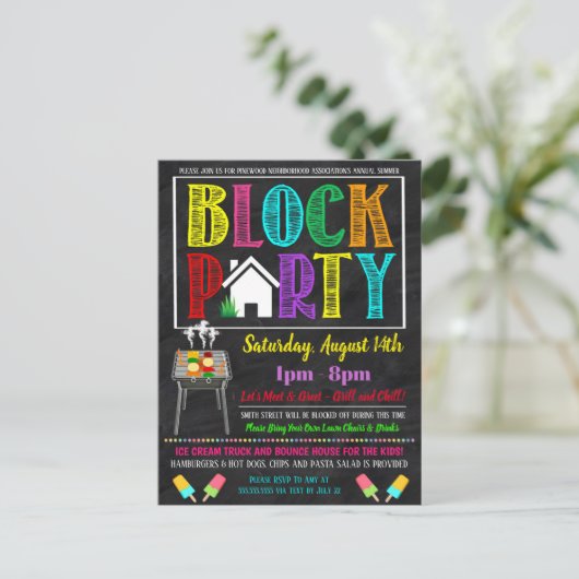 Nachbarschaftsblock-Party laden ein Postkarte (Stehend Vorderseite)