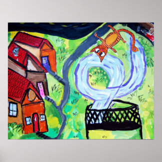 Nachbarschaftskatze auf Trampolin Poster