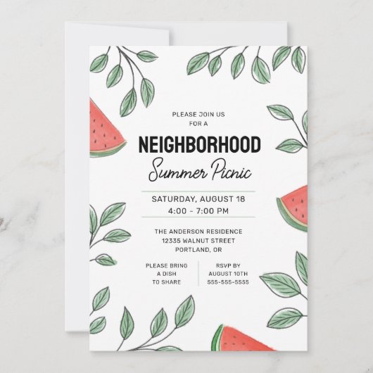 NachbarschaftsSummer Picnic Watermelon Einladung (Vorderseite)