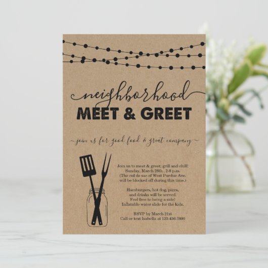 Nachbarschaftstreffen und Einladung (Stehend Vorderseite)