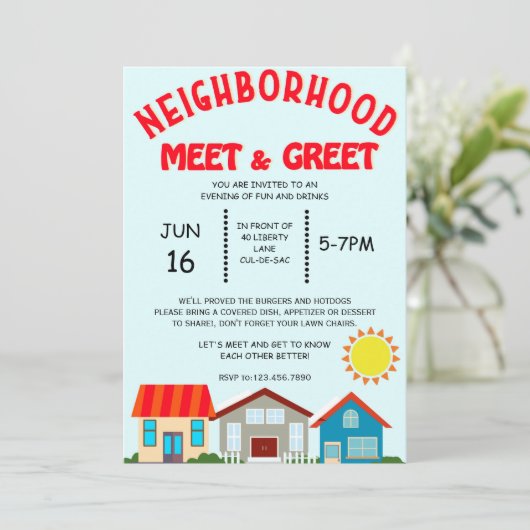Nachbarschaftstreffen und Einladung (Stehend Vorderseite)
