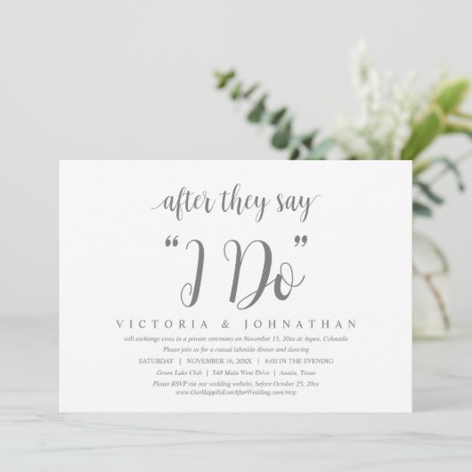 Nachdem sie sagen, ich tue, Hochzeit Elopement Din Einladung (Stehend Vorderseite)