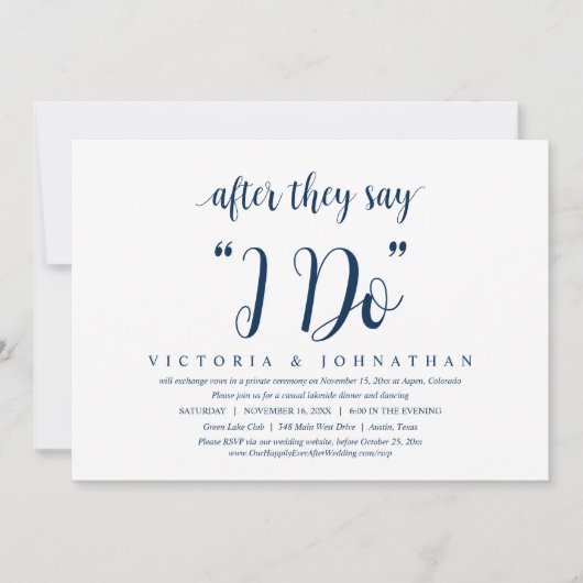 Nachdem sie sagen, ich tue, Hochzeit Elopement Din Einladung (Vorderseite)