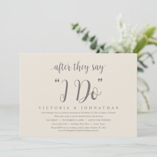 Nachdem sie sagen, ich tue, Hochzeit Elopement Din Einladung (Stehend Vorderseite)