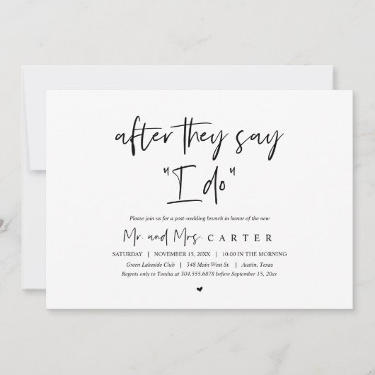 Nachdem sie sagen, ich tue, Post Hochzeit Brunch Einladung (Vorderseite)