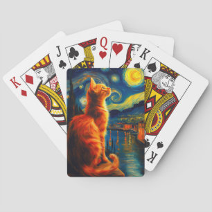 Nachdenkliche Ingwerkatze Sternenhimmel Spielkarten