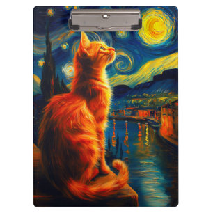 Nachdenkliche rote Katze Sternenhimmel Klemmbrett