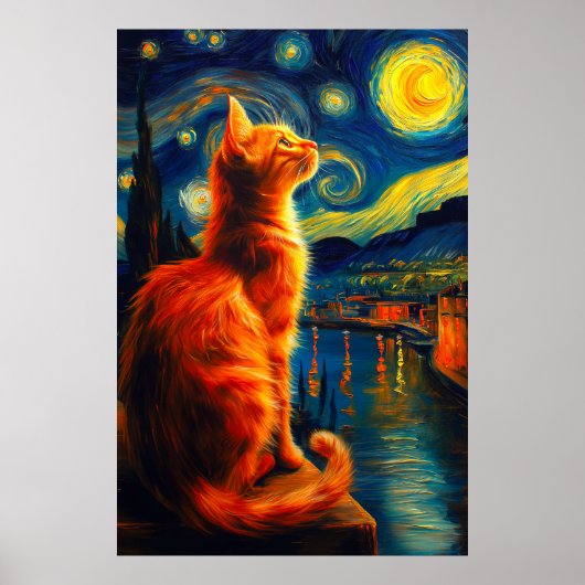 Nachdenkliche rote Katze | Sternenhimmel Poster (Vorne)