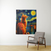 Nachdenkliche rote Katze | Sternenhimmel Wandteppich (Beispiel)
