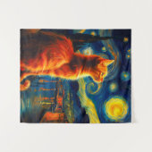 Nachdenkliche rote Katze | Sternenhimmel Wandteppich (Vorderseite (Horizontal))