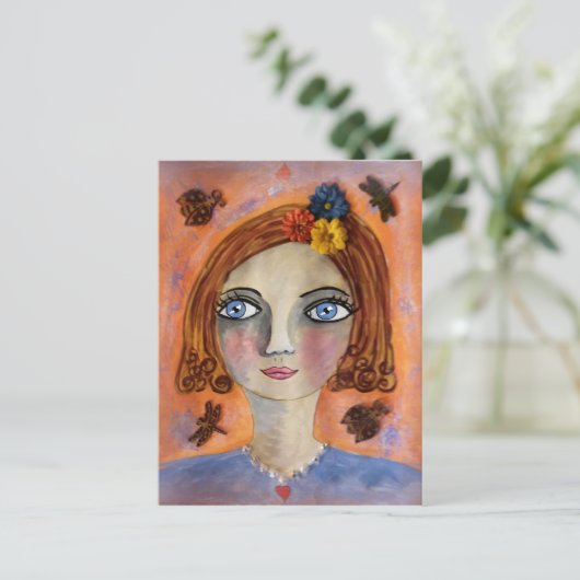 Nachdenkliche Whimsy Girl Postcard Postkarte (Stehend Vorderseite)