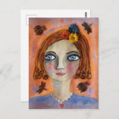 Nachdenkliche Whimsy Girl Postcard Postkarte (Vorne/Hinten)