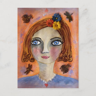 Nachdenkliche Whimsy Girl Postcard Postkarte