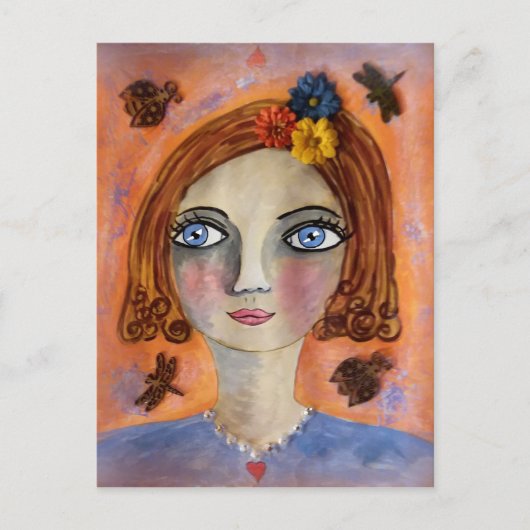Nachdenkliche Whimsy Girl Postcard Postkarte (Vorderseite)