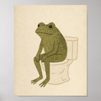 Nachdenklicher Frosch auf einer Toilette Vintage F Poster