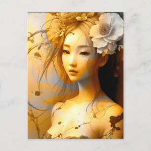 Nachdenkliches japanisches Mädchen Postkarte