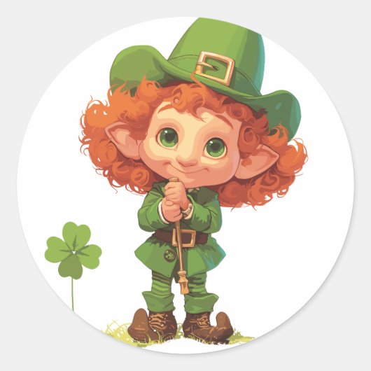 Nachdenkliches Leprechaun Child Ponder Runder Aufkleber (Vorderseite)