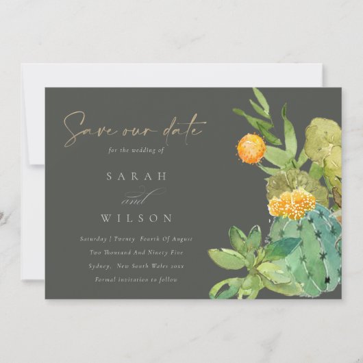 NACHFOLGENDE KACTUS-FLORALWASSERFARBE SAVE THE DAT DATE (Vorderseite)