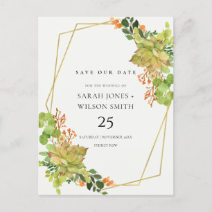 NACHFOLGENDES KACTUS ORANGE WASSER SAVE THE DATE ANKÜNDIGUNGSPOSTKARTE