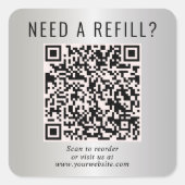 Nachfüll-QR-Code Silber Quadratischer Aufkleber (Vorderseite)