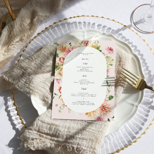 Nachglühender Blumengarten Hochzeitsmenü Menükarte