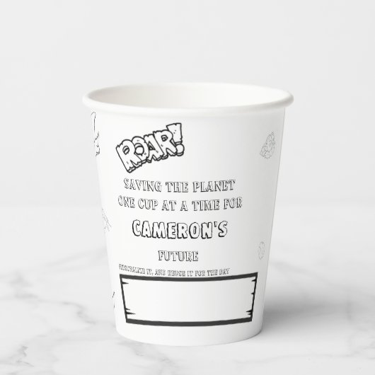 Nachhaltige Farbaktivität niedliches Dinosaurier P Pappbecher (Rückseite)