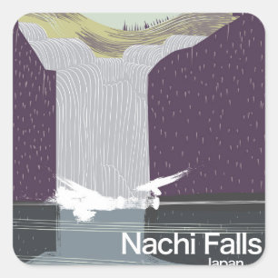 Nachi Wasserfall Japan Vintage Reiseposter Quadratischer Aufkleber