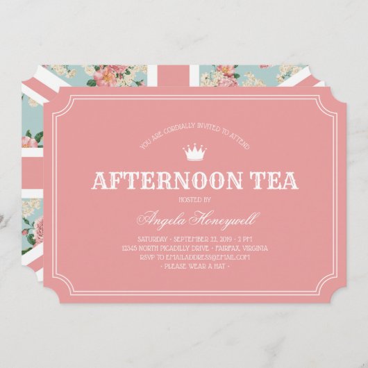 Nachmittag Tea English Rose UK Flag Einladung (Vorne/Hinten)