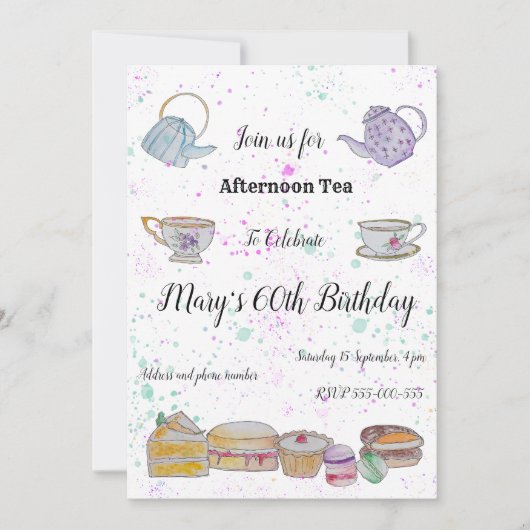 Nachmittag Tee Wasserfarbe Einladung (Vorderseite)