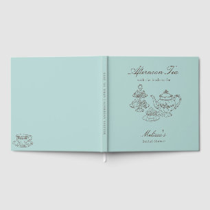Nachmittags-Tea Handgezeichnete blaue Brautparty Gästebuch