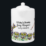 Nachmittags Tee Party Babydusche Blauer Teekanne<br><div class="desc">Machen Sie es im Stil - ein niedliches Baby Dusche Tee-Party, wo Sie die verschiedenen Geschmacksrichtungen des Tees kosten und die Ankunft des Babys feiern können. Die Illustration hat blaue Teekanne und Teebecher, umgeben von grünem Blattwerk und grünem Hintergrund. Genau zum Nachmittagstee im Schatten des Regenschirms. Die Teezeit wird mit...</div>