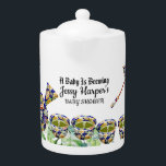 Nachmittags Tee Party Babydusche Blauer Teekanne<br><div class="desc">Machen Sie es im Stil - ein niedliches Baby Dusche Tee-Party, wo Sie die verschiedenen Geschmacksrichtungen des Tees kosten und die Ankunft des Babys feiern können. Die Illustration hat blaue Teekanne und Teebecher, umgeben von grünem Blattwerk und grünem Hintergrund. Genau zum Nachmittagstee im Schatten des Regenschirms. Die Teezeit wird mit...</div>